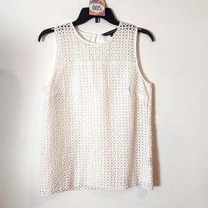 #5-Mario Serrani Italy White Laser Cut Lattice Lace Shell Cami Tank Cotton,White